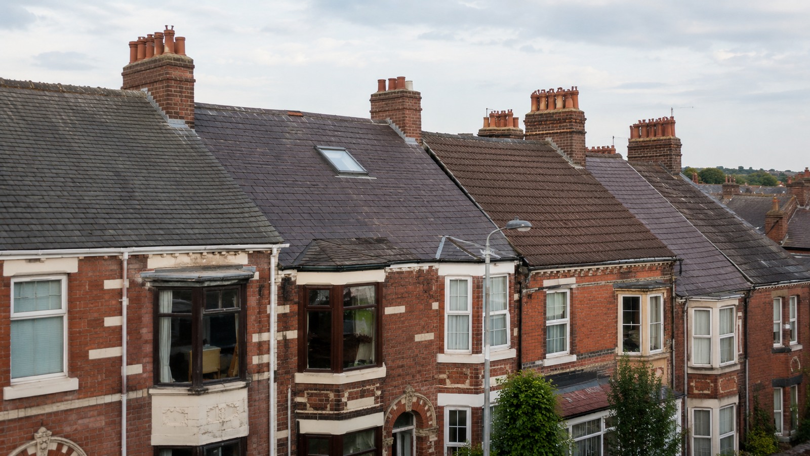 Older British terraced roofs representative of Blackpool housing